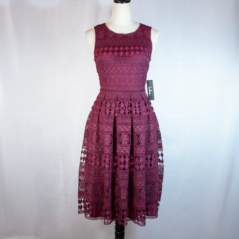 Lulus Womens Lace Dress Sleevless Midi Plum Purple Size XS